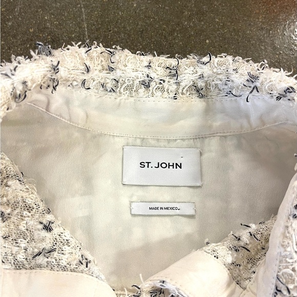 St. John Cream Boucle Knit Textured Sheer Shirt / Jacket sz 12 old money preppy - Picture 4 of 16
